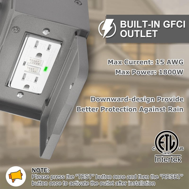 FANDBO Outdoor Porch Light with GFCI Outlet Built in, Dusk to Dawn Outdoor Lighting with Clear Glass Shade, Waterproof Outdoor Wall Sconce Exterior Lights for House Garage Front Door, Bulb Included(Gray) - Image 3